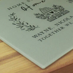 Personalised HOME Glass Chopping Board Worktop Saver - New In -Campus Gifts Sales p080802 pmc personalised home glass chopping board worktop saver 4