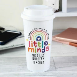 Personalised Teacher ‘Shape Little Minds’ Travel Mug – Unique Gift for Educators