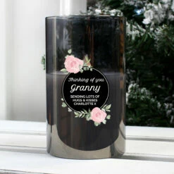 Personalised Floral Smoked Glass Jar LED Candle - Customisable Gift & Home Decor -Campus Gifts Sales p1007d45