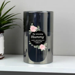 Personalised Floral Smoked Glass Jar LED Candle - Customisable Gift & Home Decor