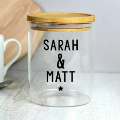 Personalised Glass Jar - Customisable Storage Solution -Campus Gifts Sales p1007d79 personalised free text glass jar with bamboo 5