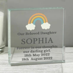 Rainbow Memorial Large Crystal Token - Elegant Ornament & Trinket -Campus Gifts Sales p1007e01 personalised rainbow memorial large crystal token 2