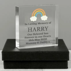 Rainbow Memorial Large Crystal Token - Elegant Ornament & Trinket -Campus Gifts Sales p1007e01 personalised rainbow memorial large crystal token 3