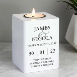 Personalised Couples White Wooden Tealight Holder | New In | Unique Gift Idea