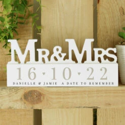 Personalised Big Date Wooden Mr & Mrs Ornament | New In | Unique Wedding Gift