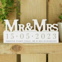 Personalised Big Date Wooden Mr & Mrs Ornament | New In | Unique Wedding Gift -Campus Gifts Sales p1011f97 pmc personalised big date wooden mr and mrs ornament 3