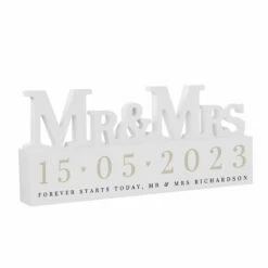 Personalised Big Date Wooden Mr & Mrs Ornament | New In | Unique Wedding Gift -Campus Gifts Sales p1011f97 pmc personalised big date wooden mr and mrs ornament 4
