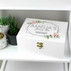 Personalised Abstract Rose White Wooden Keepsake Box - Unique Storage Solution