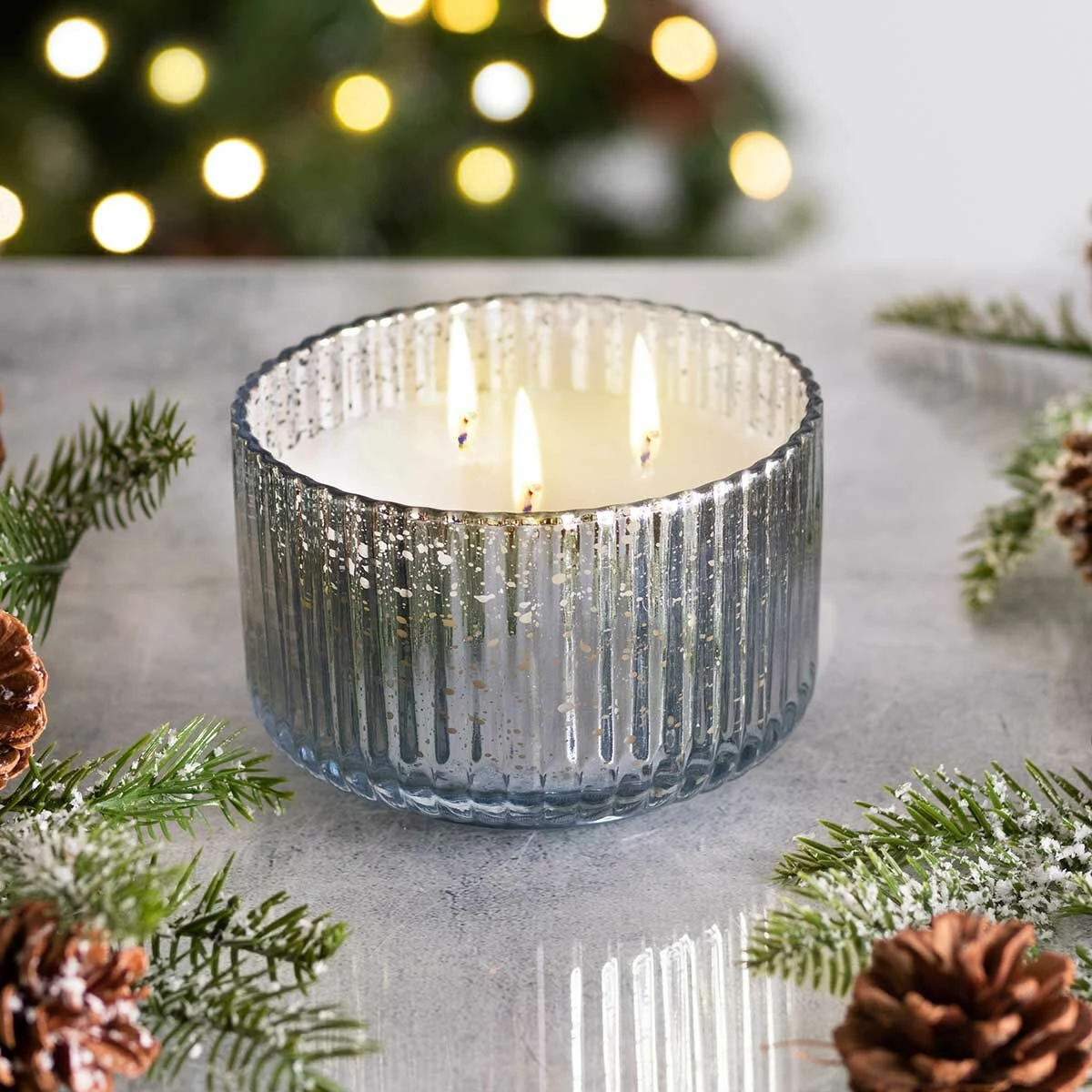 Paddywax Cypress & Fir Large 3 Wick Soy Candle in Silver Mercury Glass 4 Paddywax Cypress & Fir Large 3 Wick Soy Candle in Silver Mercury Glass - Image 2
