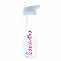Personalised Island Water Bottle With Pink Text - Customisable Gift Idea -Campus Gifts Sales peronalised memento company p103211 pink island water bottle 2