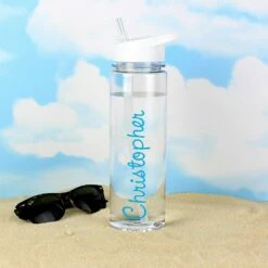 Personalised Island Water Bottle With Blue Text - Customisable & Eco-Friendly