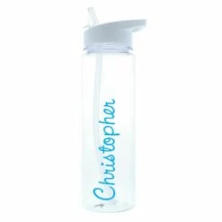 Personalised Island Water Bottle With Blue Text - Customisable & Eco-Friendly -Campus Gifts Sales peronalised memento company p103212 blue island water bottle 2