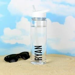 Personalised Black Letter Water Bottle - Custom Name Water Flask - Ideal Gift