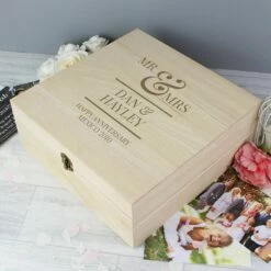 Personalised Mr & Mrs Large Wooden Keepsake Box - Elegant Storage Solution