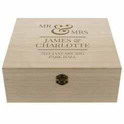 Personalised Mr & Mrs Large Wooden Keepsake Box - Elegant Storage Solution -Campus Gifts Sales pmc p1014a54 mr and mrs wooden box 2 1