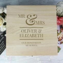 Personalised Mr & Mrs Large Wooden Keepsake Box - Elegant Storage Solution -Campus Gifts Sales pmc p1014a54 mr and mrs wooden box 4 1