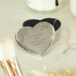 Personalised Floral Free Text Heart Trinket Box - Unique Ornament & Keepsake Gift