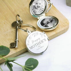 Personalised Floral Round Photo Frame Keyring - Customisable Ornament & Trinket