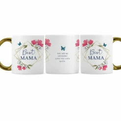 Personalised Geometric Floral Gold Handle Mug - Unique Custom Design -Campus Gifts Sales pmc personalised p0805n44 geometic floral gold handle mug 04