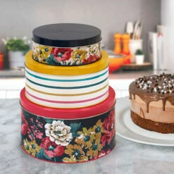 Joules Cambridge Floral Set Of 3 Nesting Cake Tins | High-Quality Baking Storage -Campus Gifts Sales proticco joules jls1903 set of 3 nest cake tins lifestyle lr 1