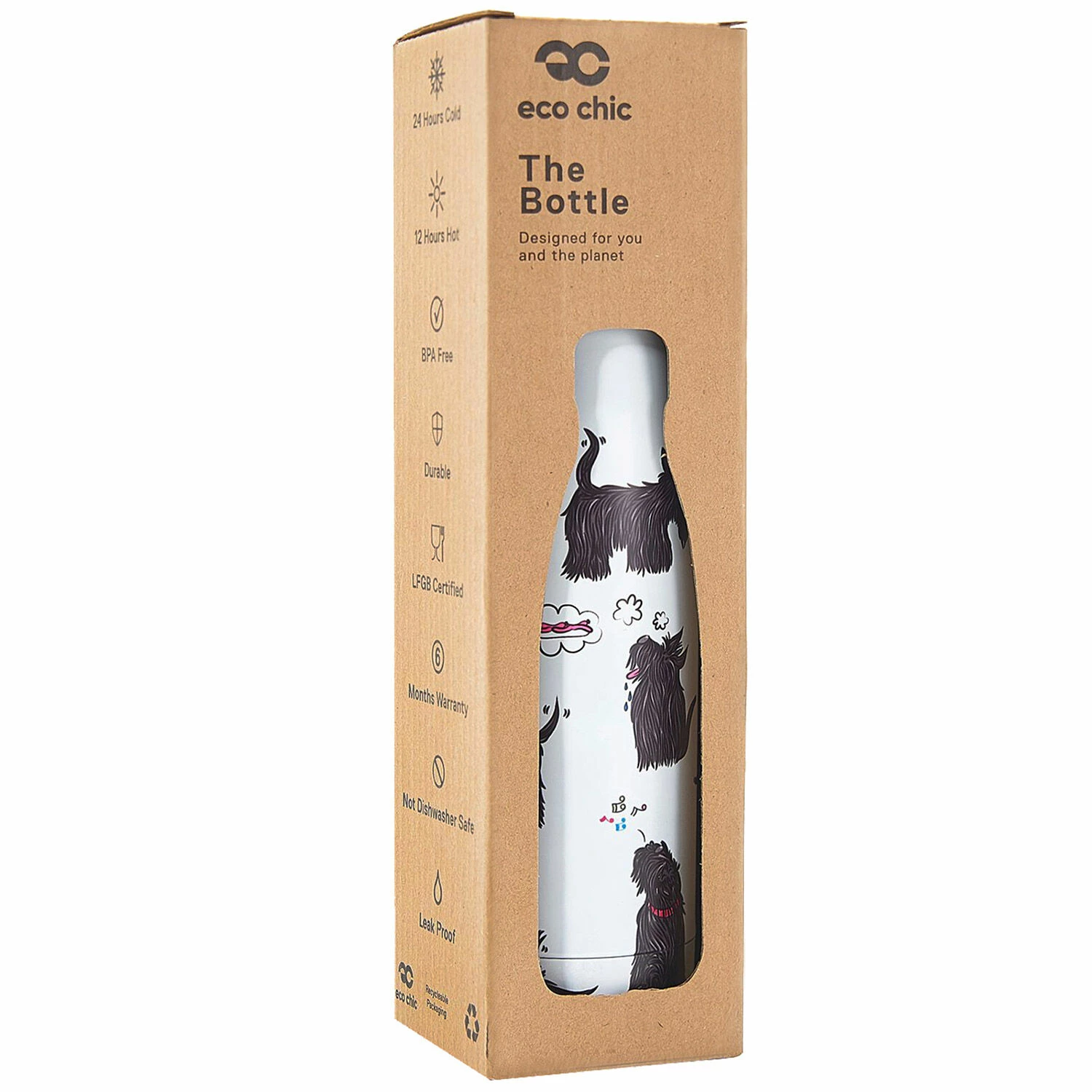 Eco Chic White Scatty Scotty Dogs 500ml Thermal Drinks Bottle | Insulated Water Bottle 4 Eco Chic White Scatty Scotty Dogs 500ml Thermal Drinks Bottle | Insulated Water Bottle - Image 2