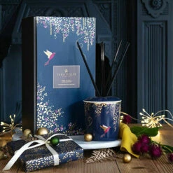 Sara Miller Chelsea Navy Amber, Orchid & Lotus Blossom 200ml Reed Diffuser - New In -Campus Gifts Sales wax lyrical sm2204 sara miller chelsea navy 200ml reed diffuser lifestyle