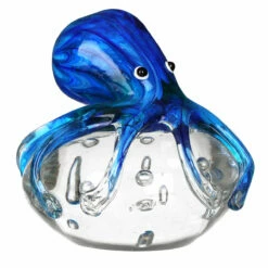 Widdop & Co Blue Octopus on Rock Glass Figurine - Elegant Ornaments & Trinkets