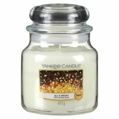 Yankee Candle All Is Bright Medium Jar Candle – Festive Holiday Scent, Long-Lasting Fragrance