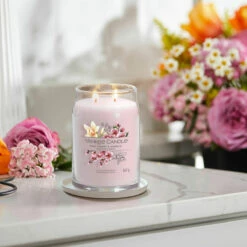 Yankee Candle Pink Cherry & Vanilla Signature Large Jar Candle | Long-Lasting Fragrance -Campus Gifts Sales yankee candle 1629986e pink cherry vanilla signature large jar candle lifestyle 1