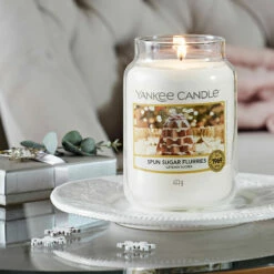 Yankee Candle Spun Sugar Flurries Large Jar Candle | Long-Lasting Fragrance | Candles & Fragrance -Campus Gifts Sales yankee candle 1720943e spun sugar flurries large jar candle lifestyle